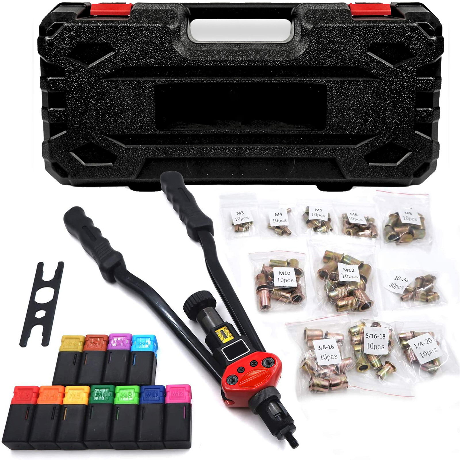 16″ Rivet Nut Tool Kit w/ 11PC Metric & SAE Mandrels Thread Setting Tool Setter