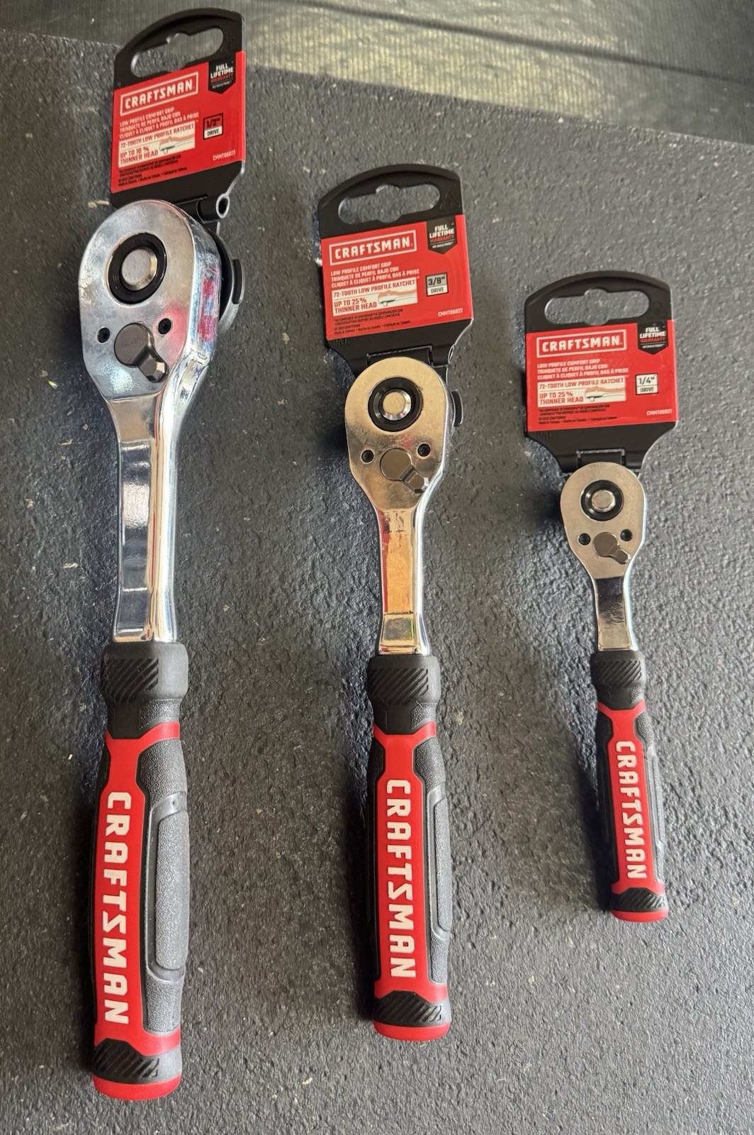 Craftsman 1/4, 3/8, And 1/2 Drive 72-tooth Ratchet Comfort Grip- CMMT86823
