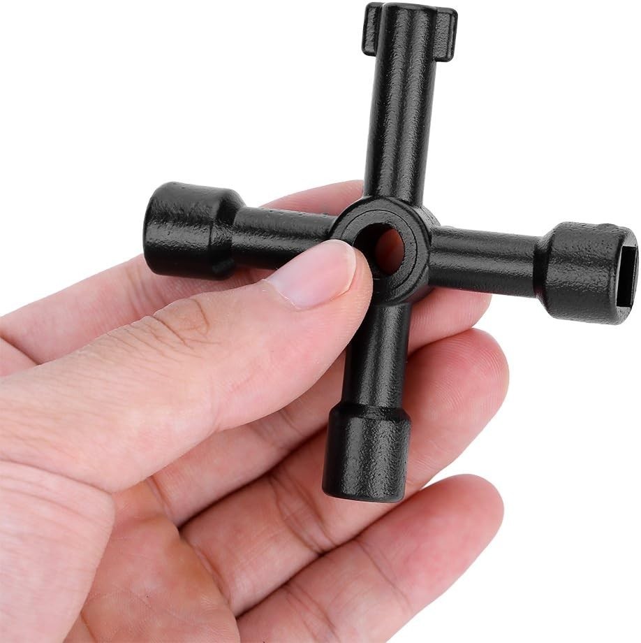 Black Universal 4-Way Zinc Alloy Cross Key for Electric & Gas Access Tools
