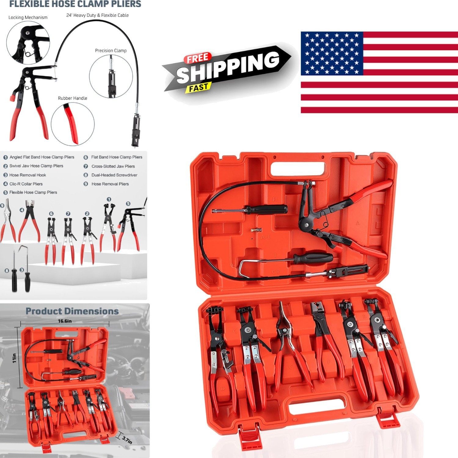 Durable Hose Clamp Pliers Set with Carbon Steel Construction and Storage Case