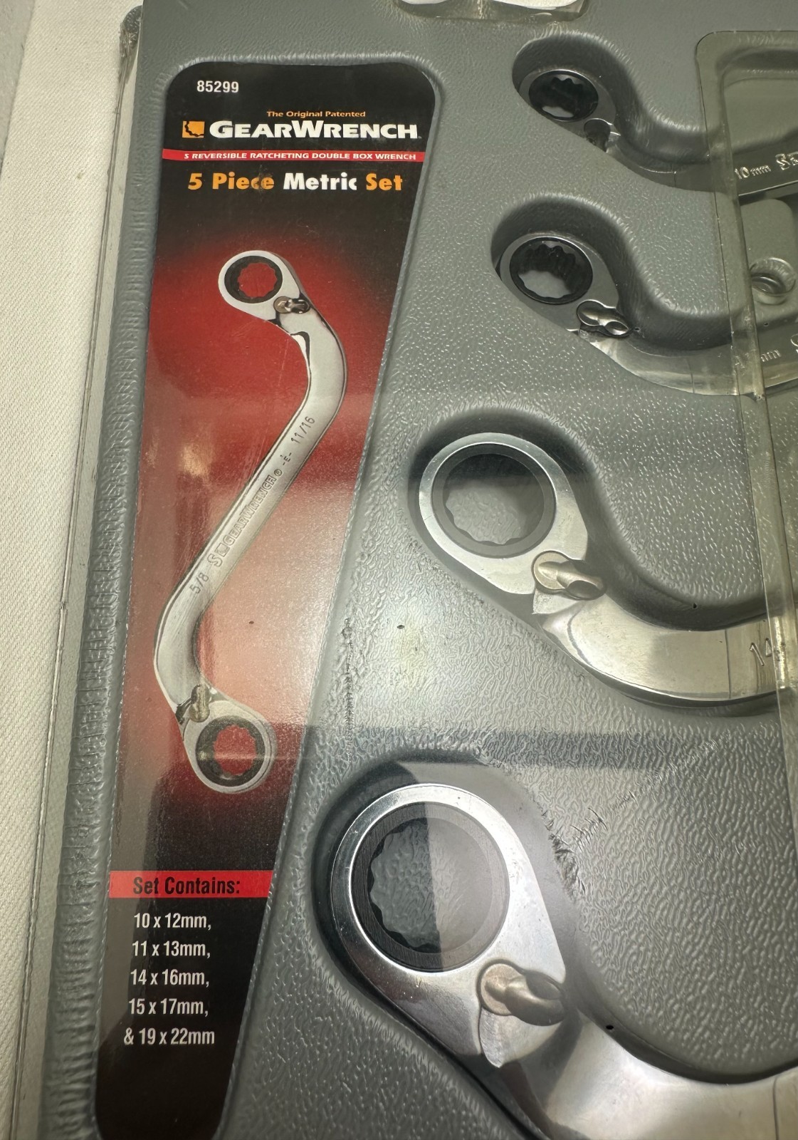 New GearWrench 85299 S-Shape Metric Reversible Double Box Ratchet 5pc 10-22mm