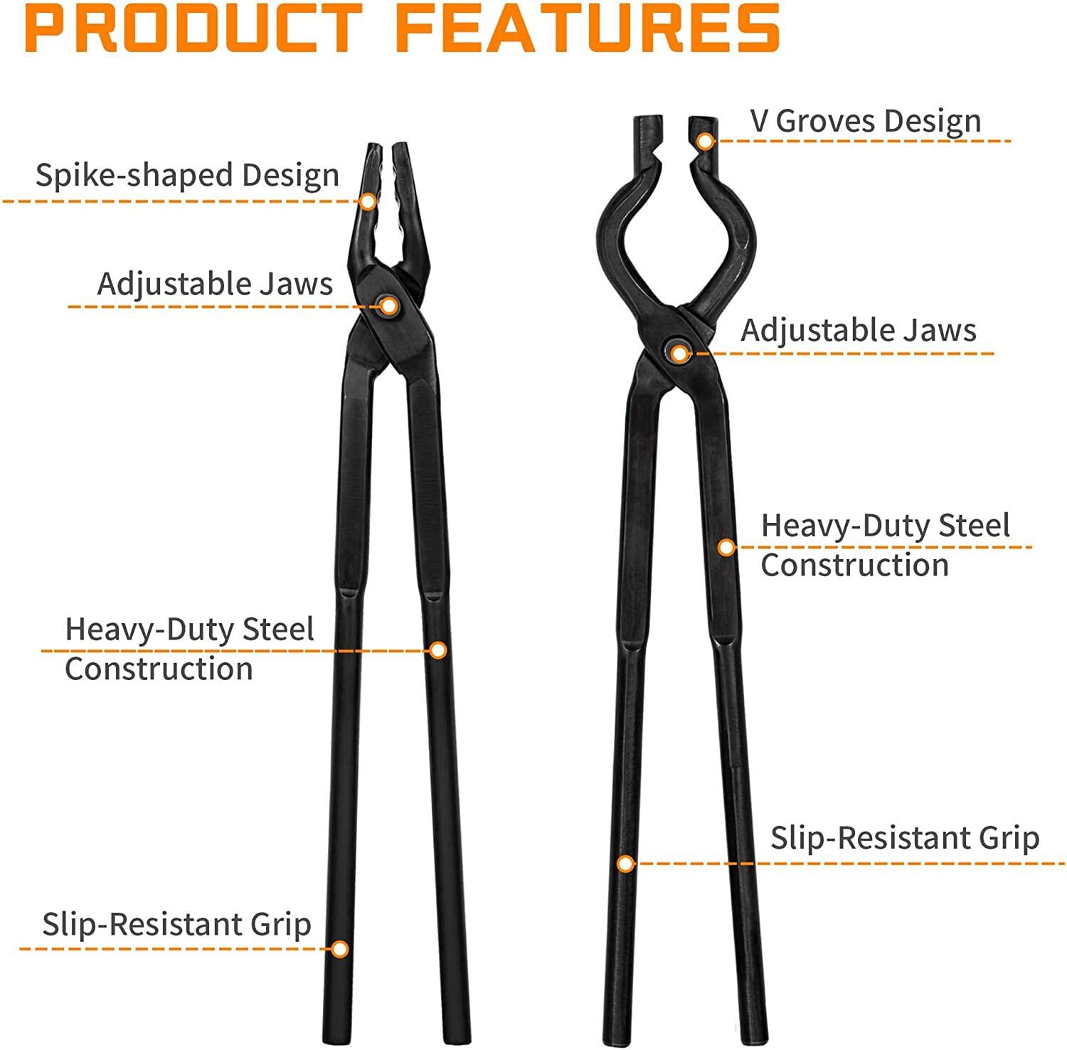 Blacksmith Tongs Wolf Jaw & V-bit Blacksmithing Set Forge Tools Knife making