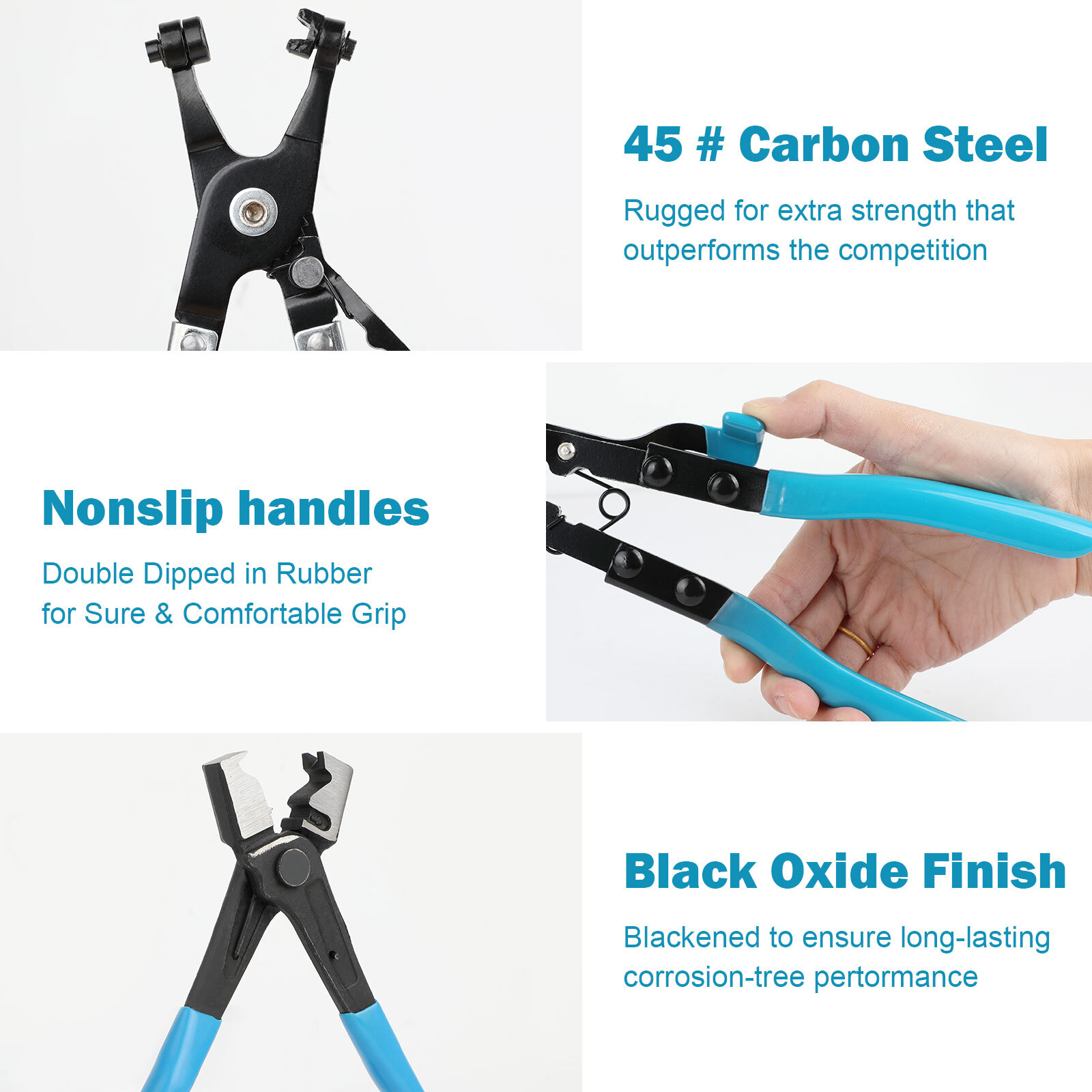 Flexible Automotive Hose Clamp Clip Plier Tool Set Swivel Jaw Flat Angled Band
