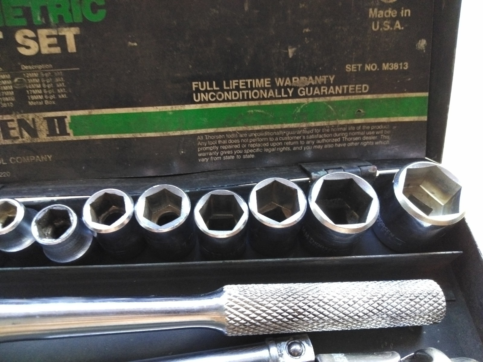 Vintage Thorsen M3813 Piece 3/8″ Metric Socket Set Metal Case Ratchet
