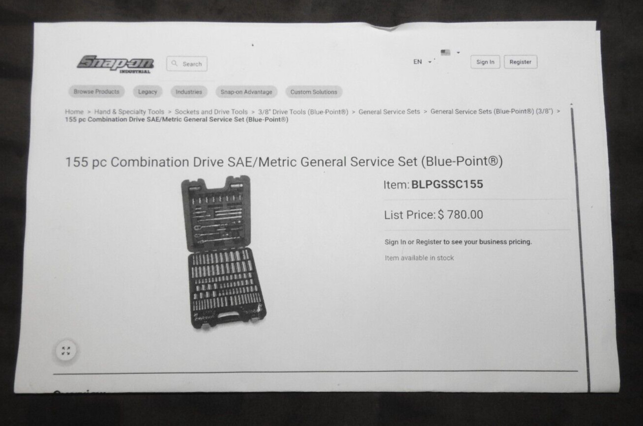 Blue-Point BLPGSSC155 155 Pc SAE Metric General Service Socket Set *Missing 3Pcs
