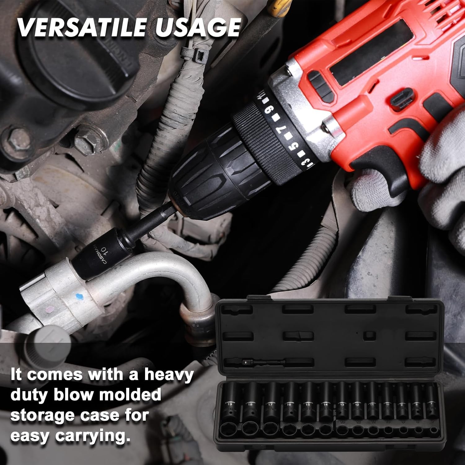27 PCS 3/8″ Drive Impact Socket Set Deep&Shallow Metric 7mm-19mm 6 Point CR-V