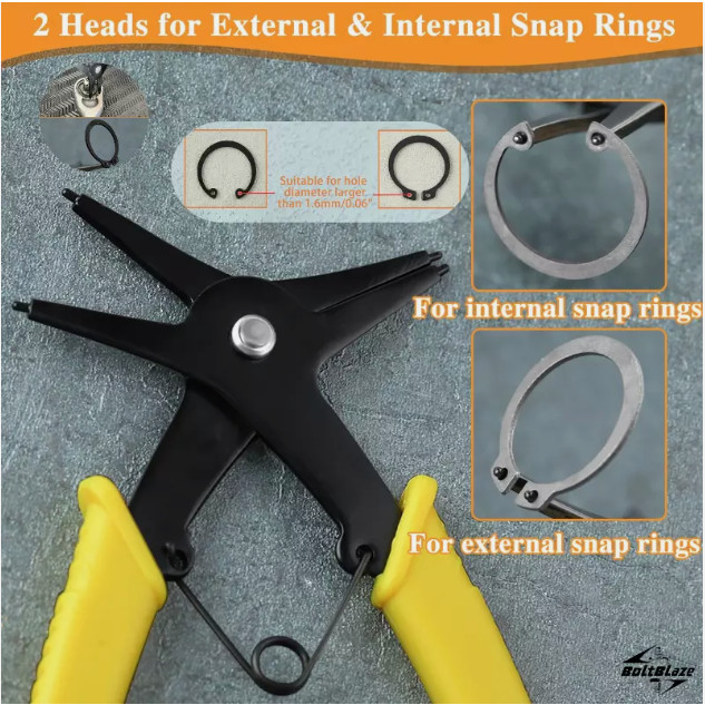 2-in-1 Snap Ring Pliers for 10-40mm Retaining Rings, Internal & External Use