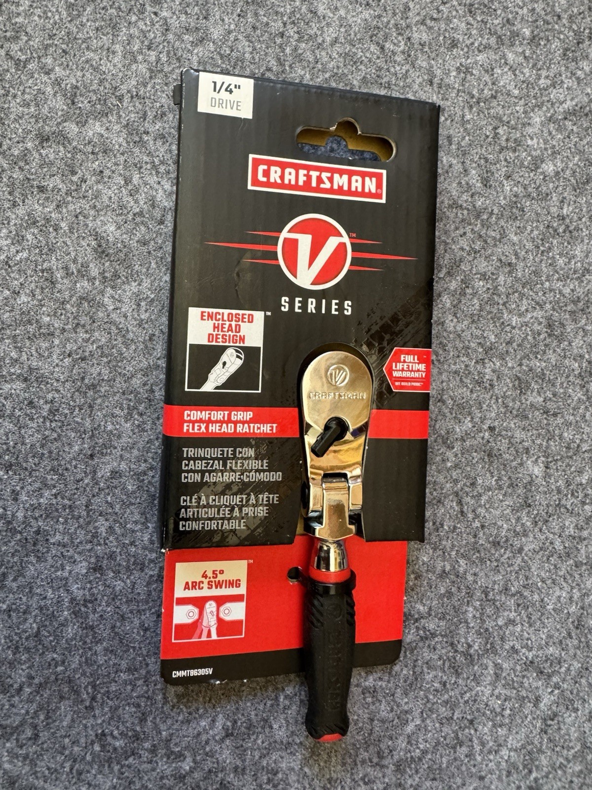 Craftsman V-SERIES Ratchet, 1/4 Inch Drive, 80-Tooth, Flexible Head Comfort Grip
