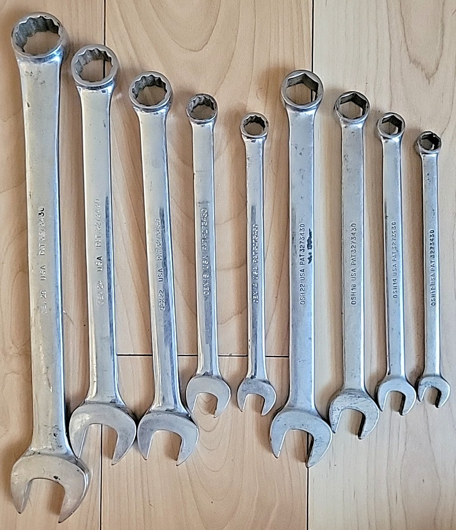 Snap-On Wrenches Combination SAE OEX & OSH 7/8 3/4 11/16 9/16 1/12 7/16 3/8 READ