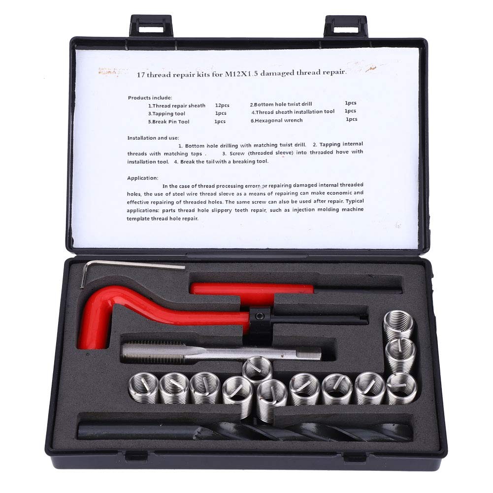 Thread Inserts Repair Kit Stainless Steel M12x1.5 Drill Tap Wrench Auto Tool