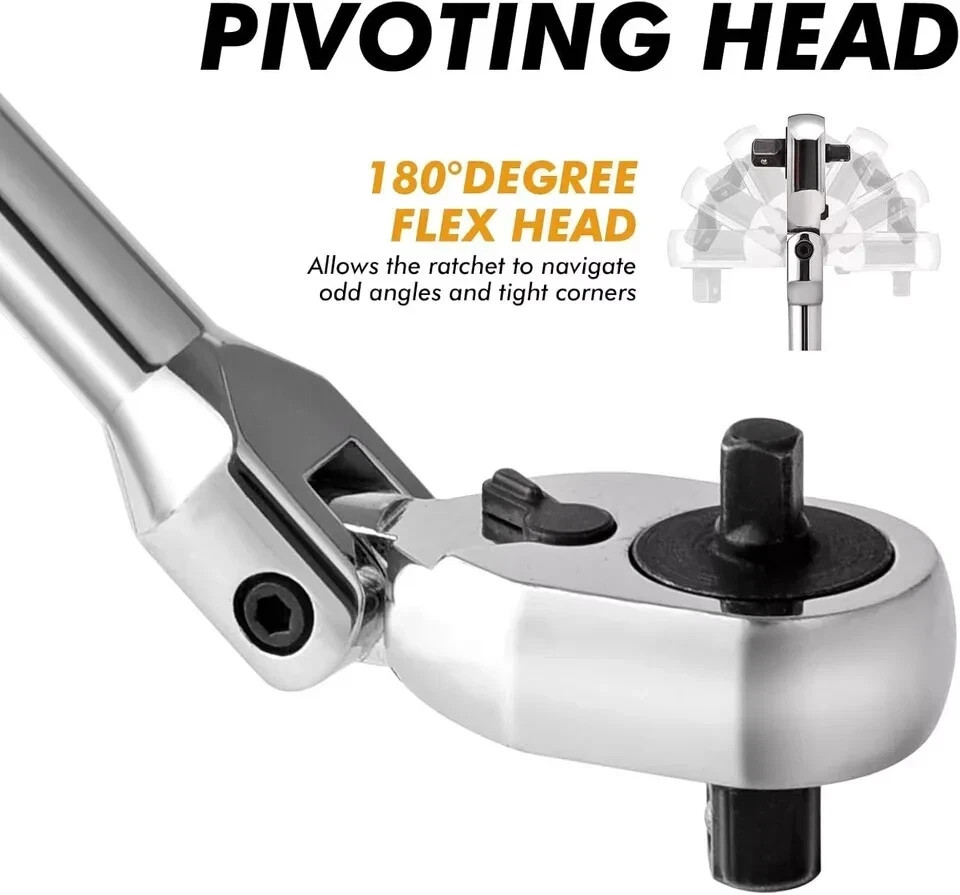 «3/8″» and 1/4» Drive Flex Head Ratchet, 72 Tooth Swivel Head Ratchet, Quick-Re