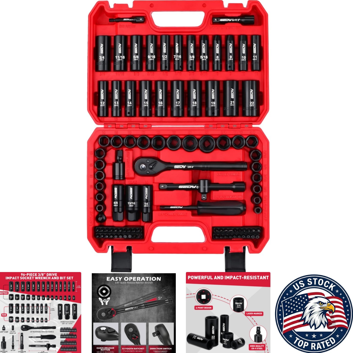 Versatile 96-Piece Socket and Bit Set with Universal Joint & Ratchet Handle