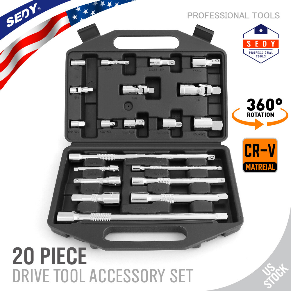 20 Extension Bar Set 1/4″ 3/8″ 1/2″ Drive Socket Wrench Universal Joint Adaptor