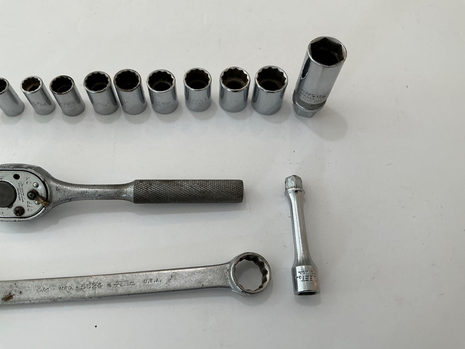 Asst Fleet tools 14 pc rathcet, extension, 11 sockets, wrench USA all for $25