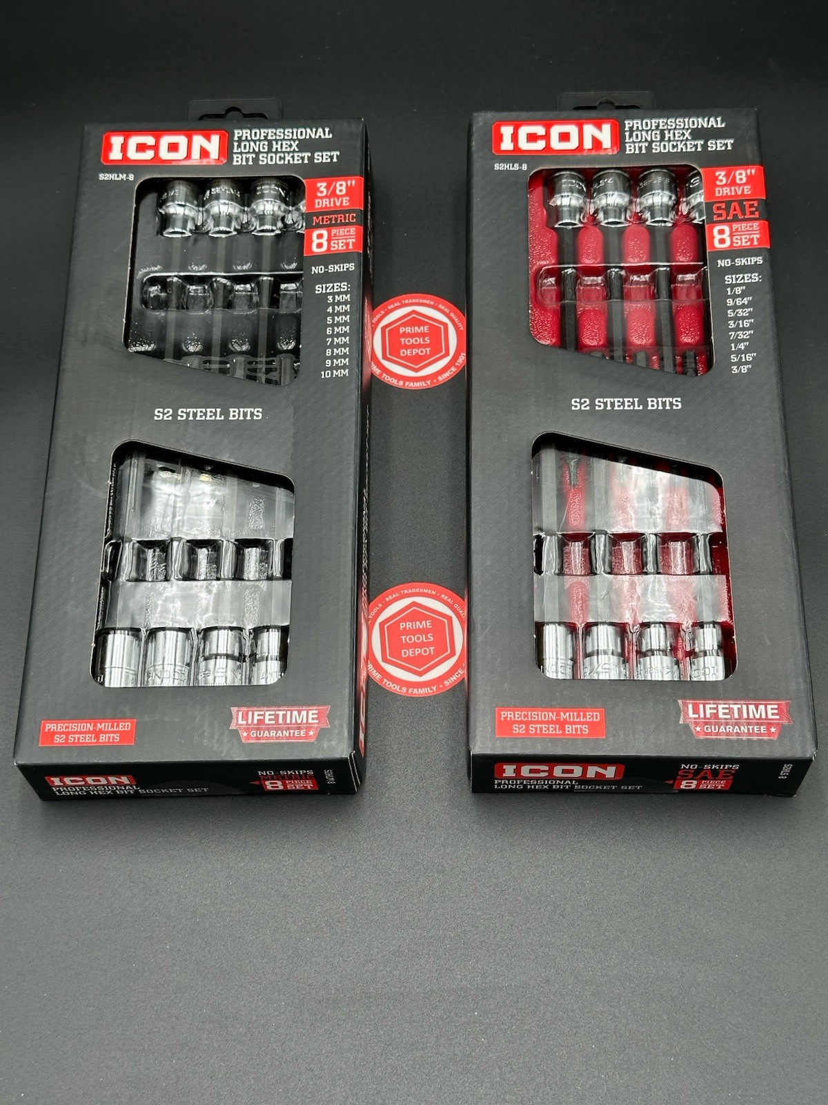 ICON 3/8 in. Drive SAE & Metric Professional Long Hex Socket Sets – 16 2pk – NEW