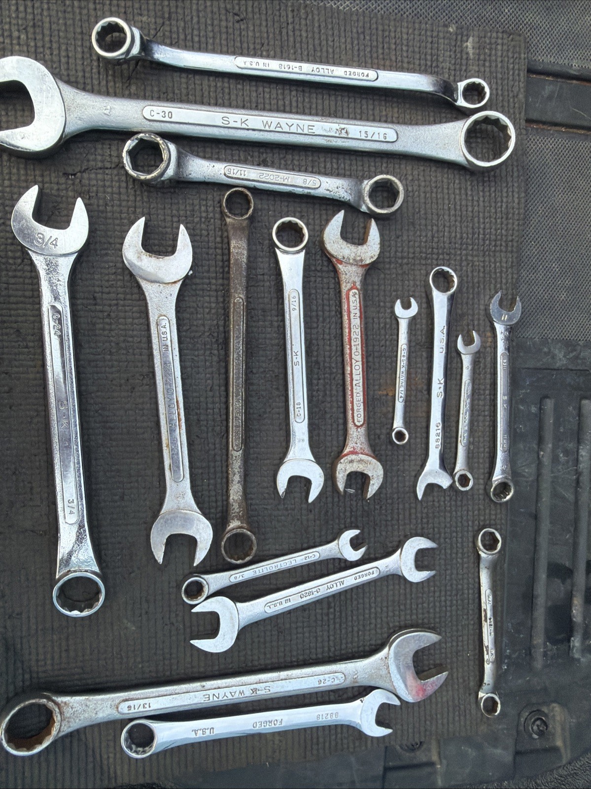 SK Tools USA S-K Large Wrench Lot 17pcs 1 Broken Rest of C-26 C-30 SAE Metric Tr