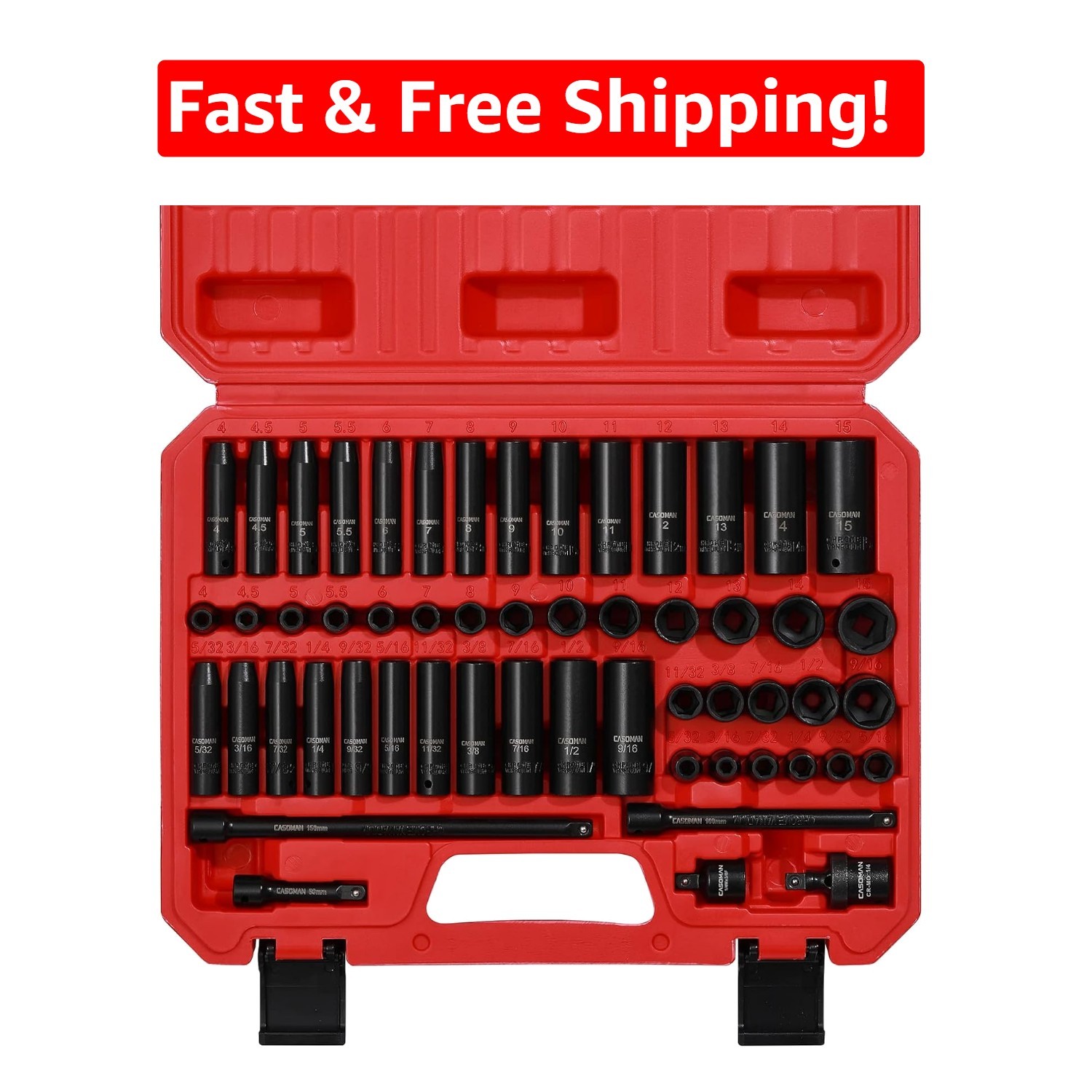 Professional 55PC 1/4-Inch Chrome Vanadium Impact Socket Set for Versatile Tasks