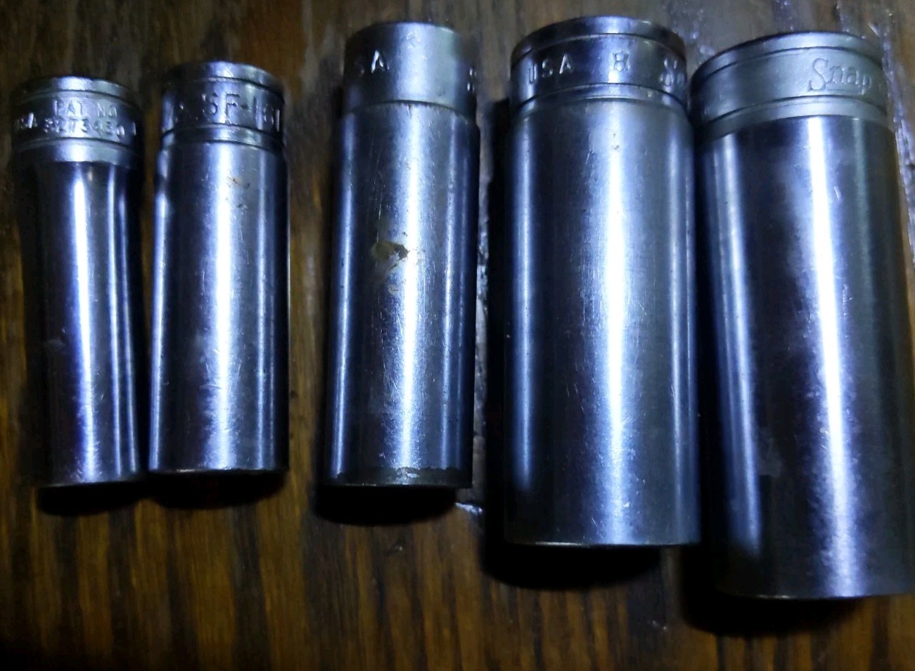 Lot of Snap On 3/8″ Drive 12 Point Deep SAE Sockets, 7/16, 1/2, 9/16, 3/4, 13/16
