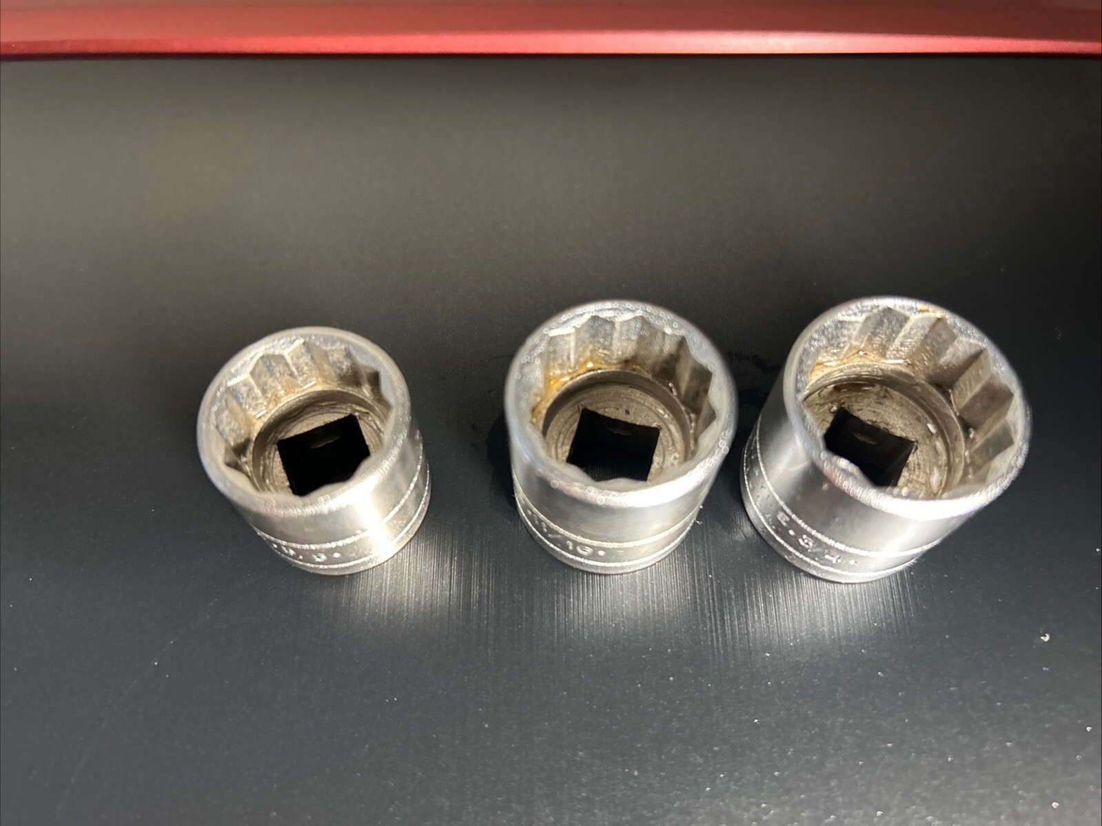 SK Wayne 5/8, 11/16, 3/4 Vintage Sockets. 3/8s Drive 12 Point 3 Item Lot
