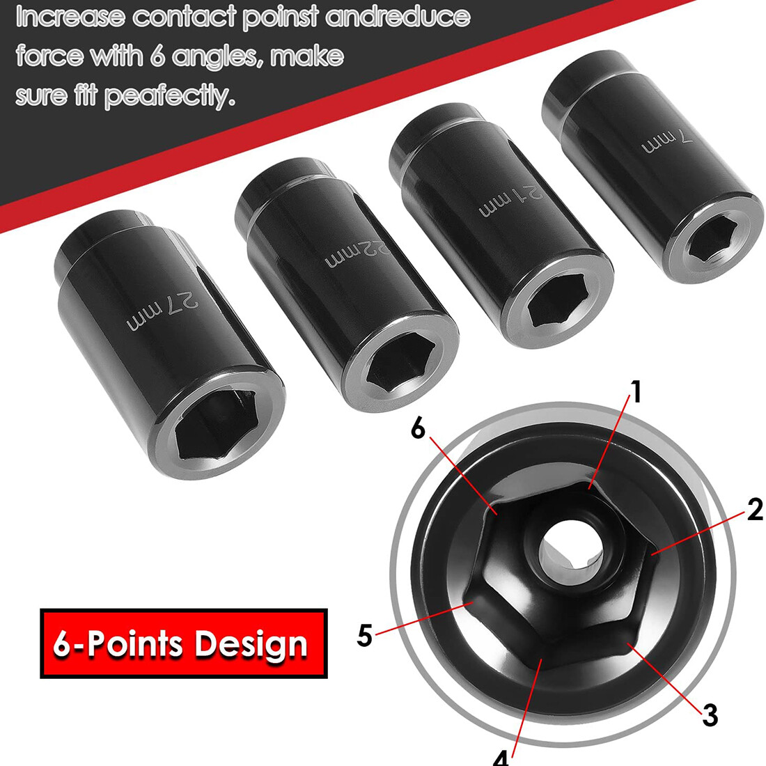 1/2″ Drive Deep Impact Socket Set 17mm 21mm 22mm 27mm Crank Bolt Socket Set 4pcs
