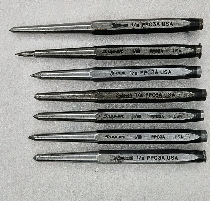 Snap-On Lot Of 7 PPC3A 1/8″ CENTER PUNCHES All Tips Modified From Original Point