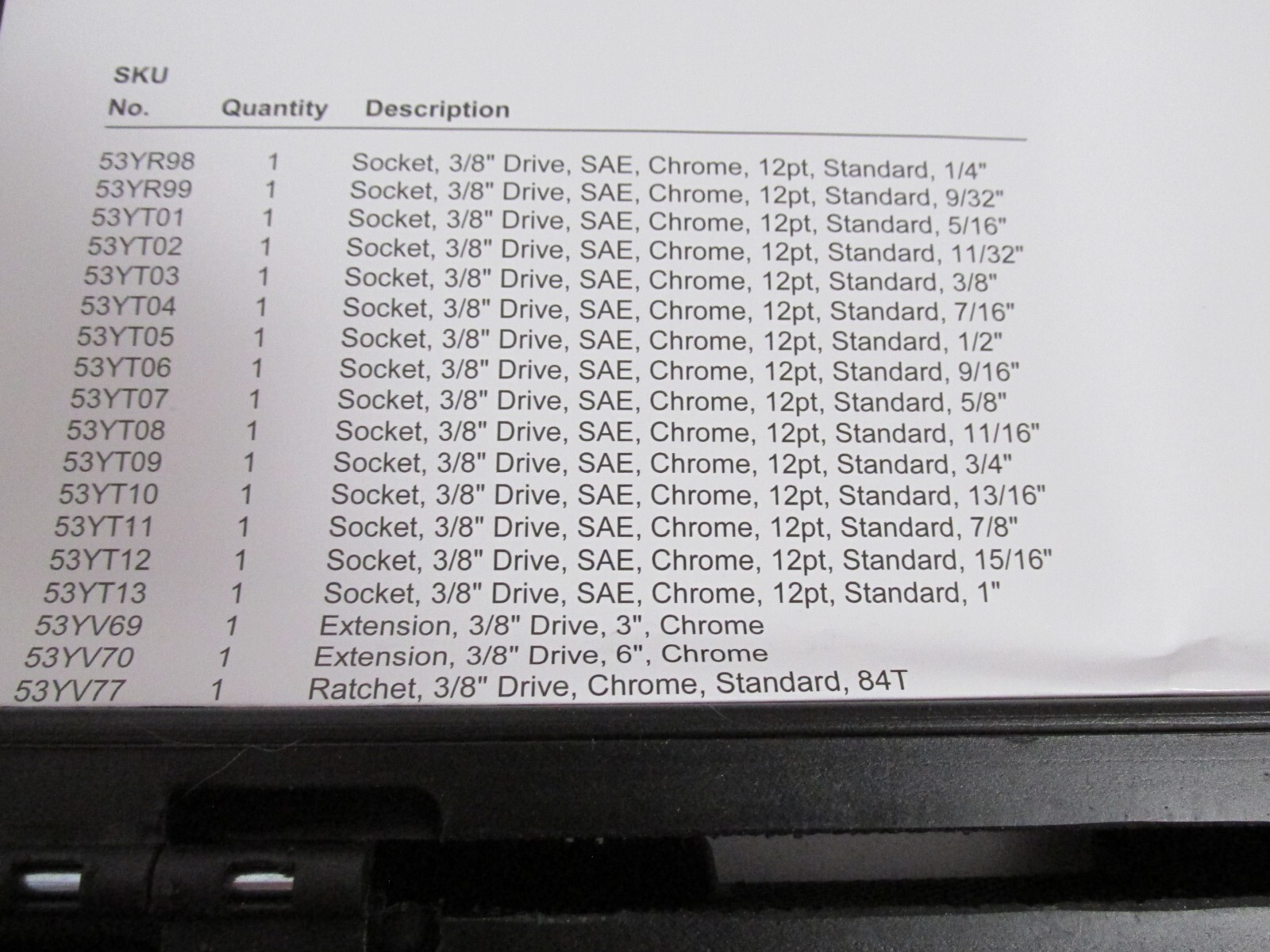 Mechanic Technician Tools Socket Set SAE Chrome Standard 3/8″ Westward 53PN35