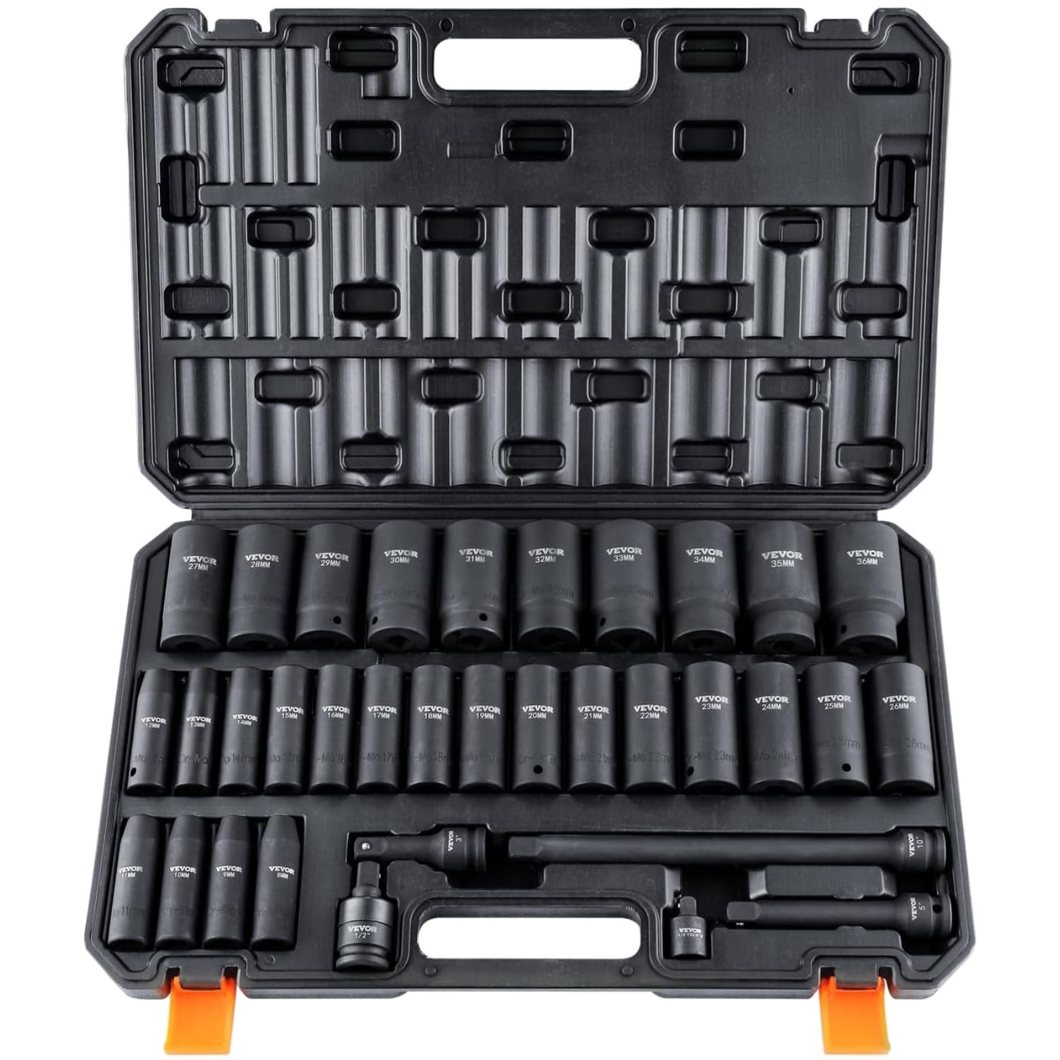 34 Piece 1/2″ Drive Impact Socket Set, Metric 8-36mm