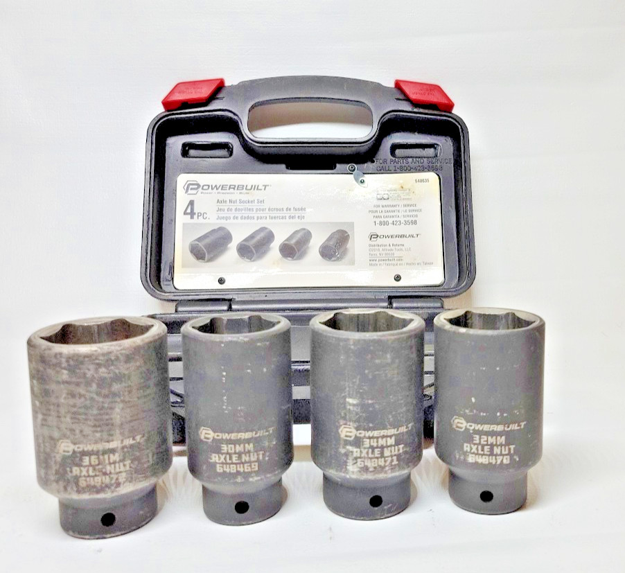 POWER BUILT ,AXLE NUT SOCKET SET, 648635, 4PC.WITH HARD CASE, KIT 10 ( B4)