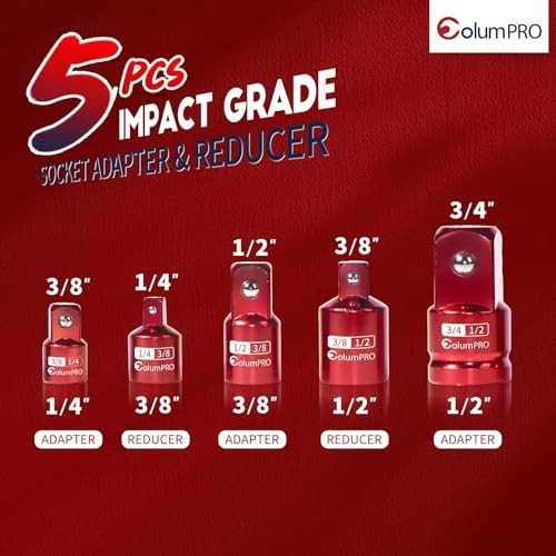 5PCS Impact Socket Adapter Converter&Reducer3/4, 3/8, 1/2, 1/4, 1/4 to 3/8
