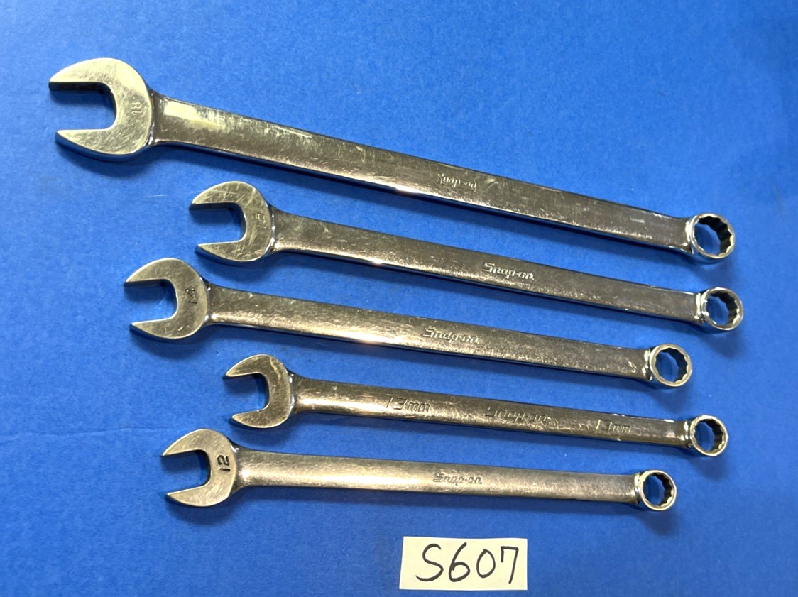 SNAP-ON TOOLS 5 PIECE METRIC EXTRA LONG COMBINATION WRENCHES 12mm 13, 14, 15, 18