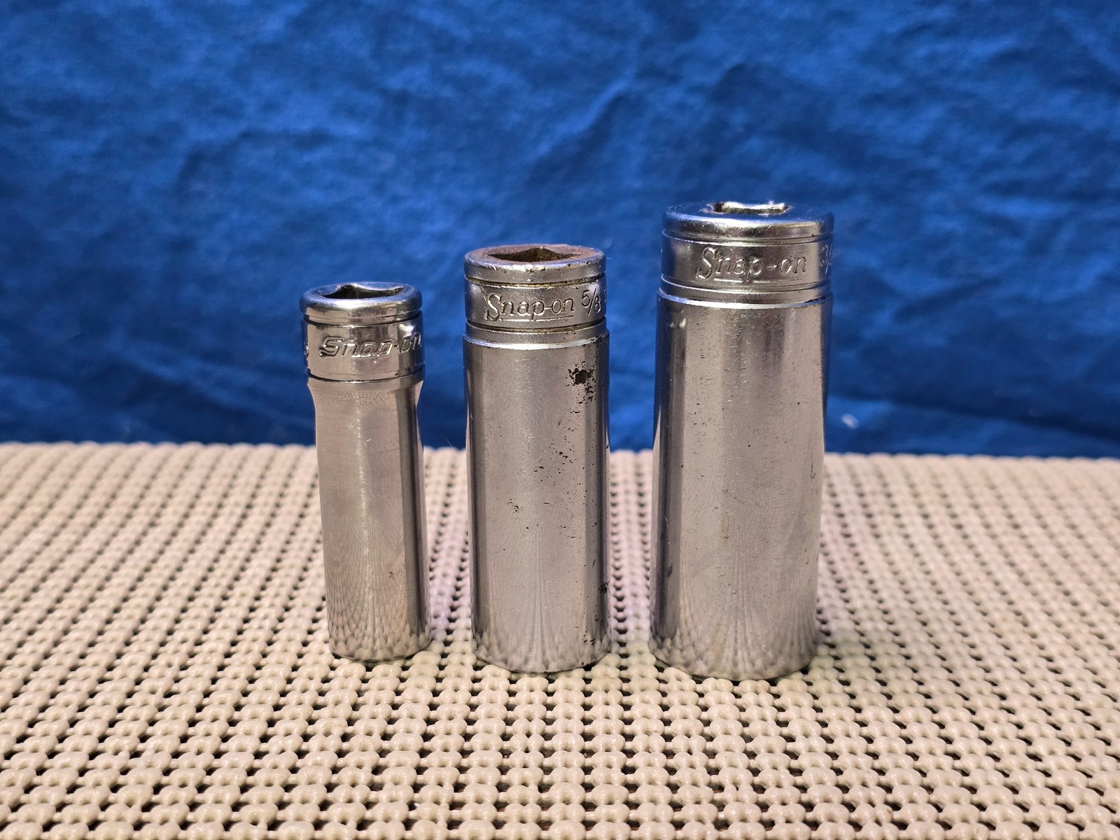 Set of 3 Snap On 3/8″ Dr 6Pt Deep Sockets SFS141 7/16″ SFS201 5/8″ & SFS241 3/4″