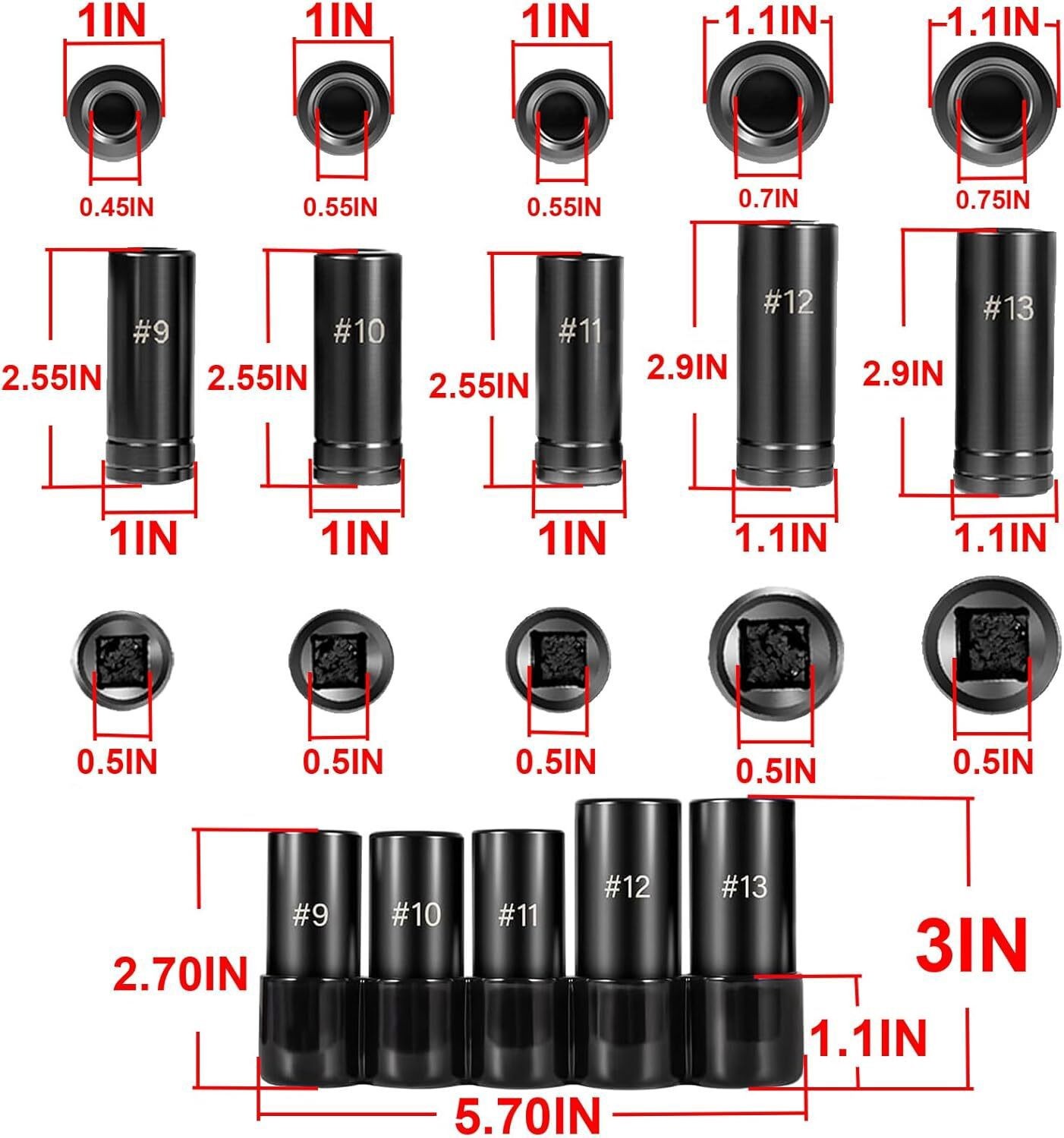 71670 Large Tap Socket Set 5 Pc 1/2″Drive 5/8″ 11/16″ 3/4″ 7/8″ 1″ SAE Metric