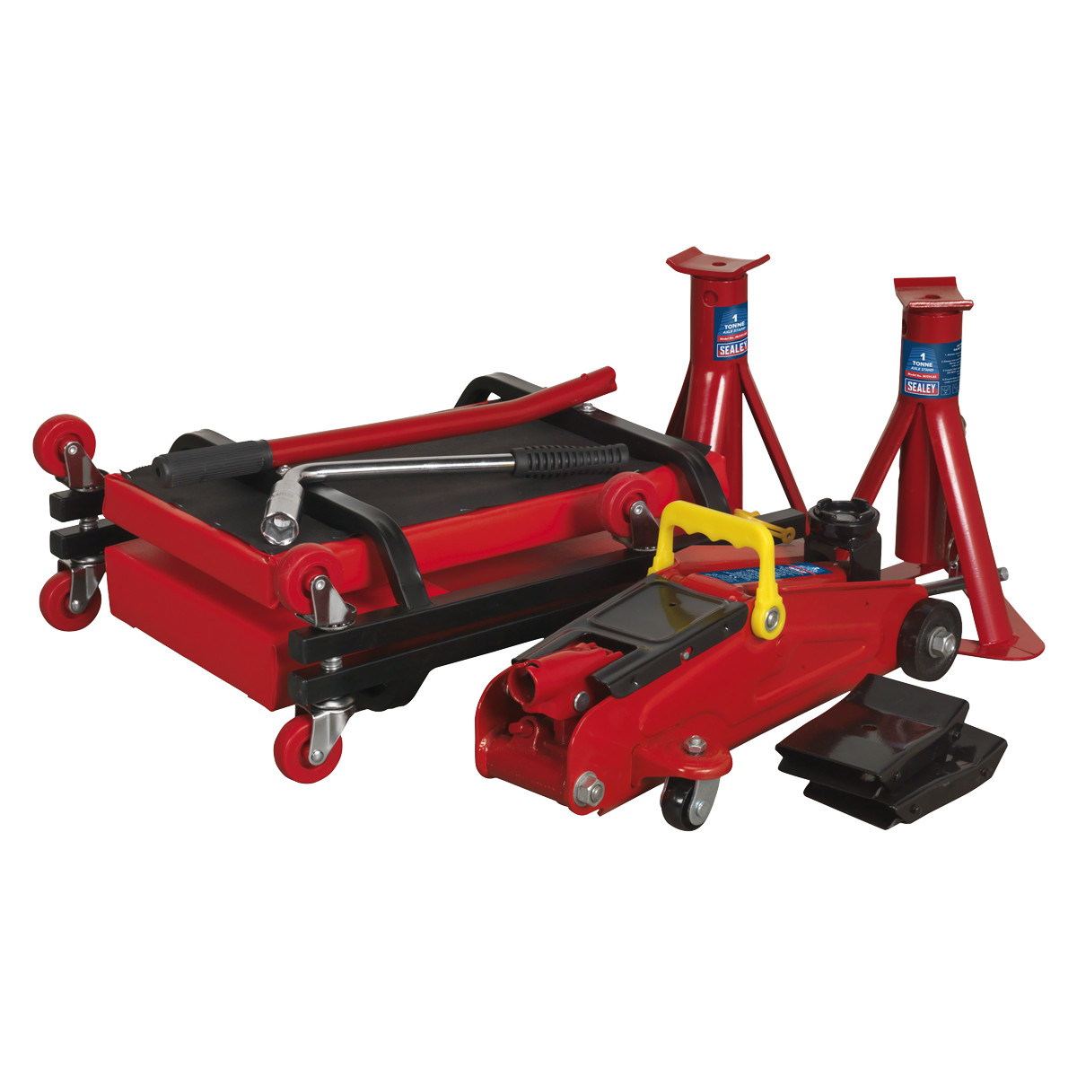 Sealey JKIT01 Lifting Kit 5pc 2tonne (Inc Jack, Axle Stands, Creeper, Chocks &