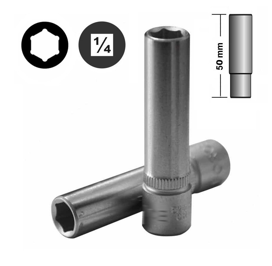Selta Taiwan 10pc Cr-V 1/4″ dr Deep Socket 6pt/12pt: 5-6-7-8-9-10-11-12-13-14mm