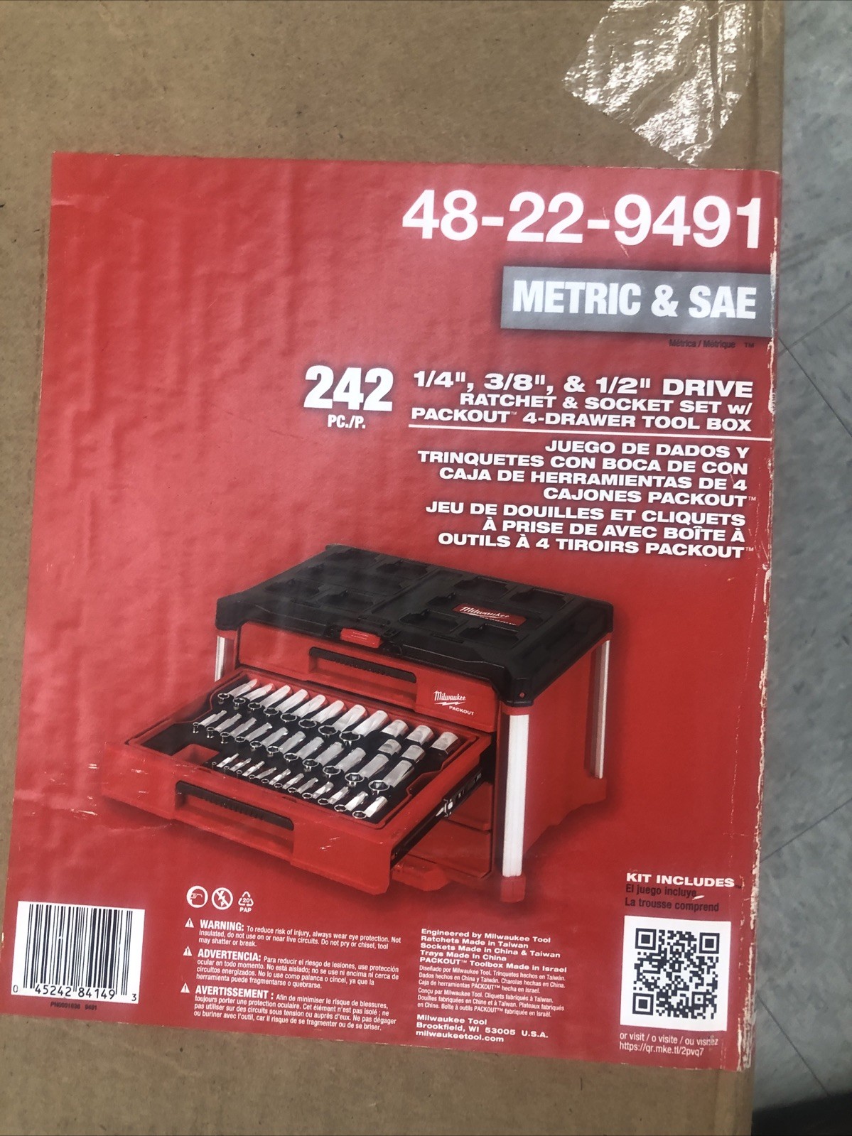 Milwaukee 48-22-9491 Tool 242 Piece 1/4 3/8 1/2 Inch Drive Metric and SAE