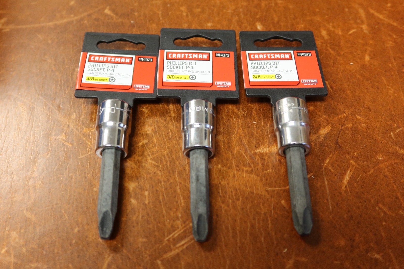 3-count Craftsman P-4 Phillips Bit Socket – 3/8″ Drive – # 44373