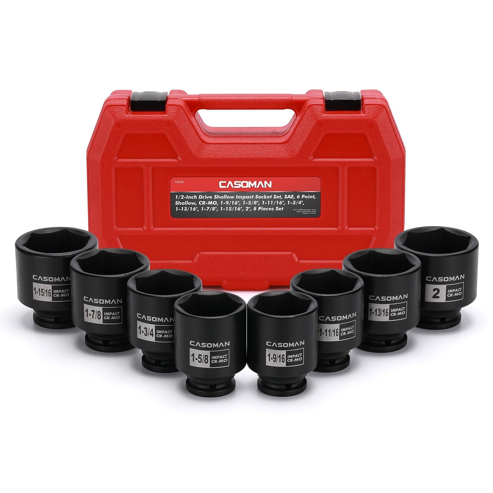 1/2″ Drive Shallow Spindle Axle Nut Impact Socket Set, 8 Piece, 1-9/16″ to 2″, S
