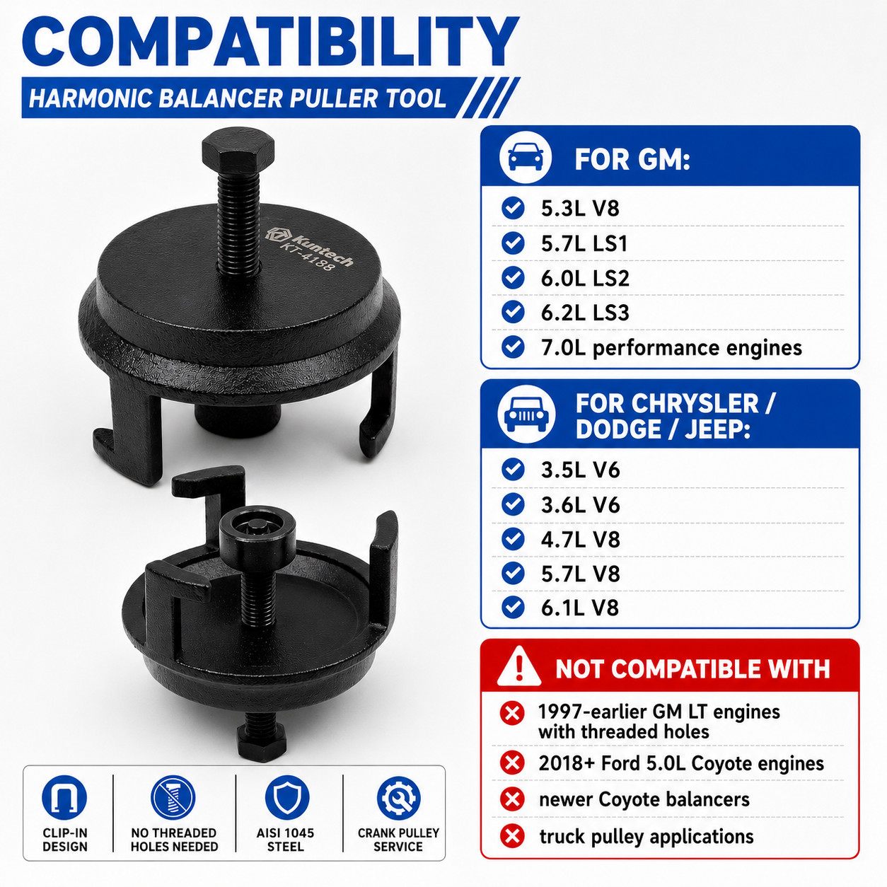 Harmonic Balancer Puller Tool for GM Chrysler Dodge Jeep LS Crank Pulley 25264