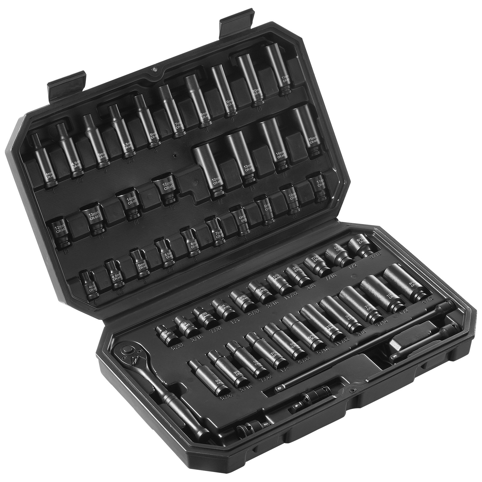 VEVOR Impact Sockets Set 55pcs 6-Point 1/4″ Drive Bit Ratchet Tool Kit Case