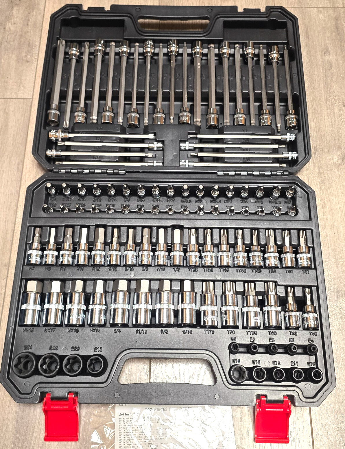 Casoman 107pc 1/4, 3/8 & 1/2 dr Master Bit Socket Set, Hex, Torx, E-Torx w/ Case