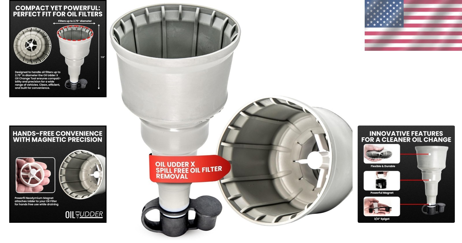 Oil Change Funnel & Magnet Tool Fits Up To 2.75 Inch Oil Filters