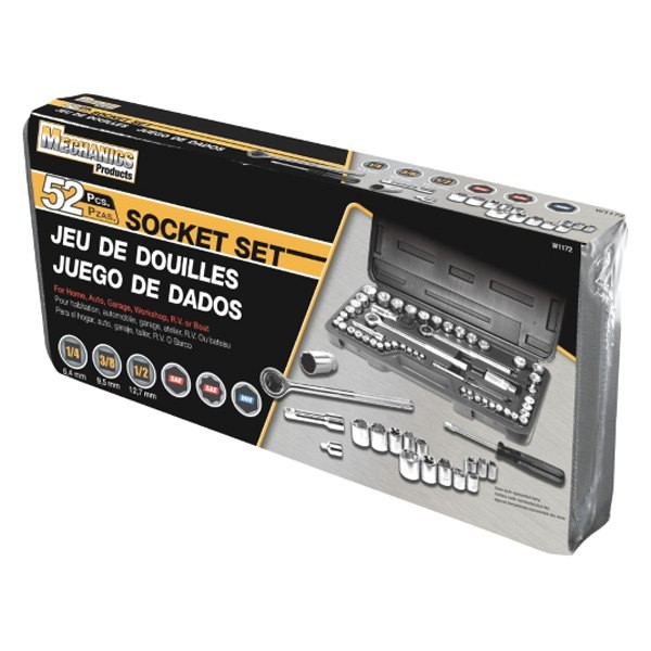 Performance Tool Mixed Drive Size SAE/Metric Ratchet & Socket Set, 52 Pieces