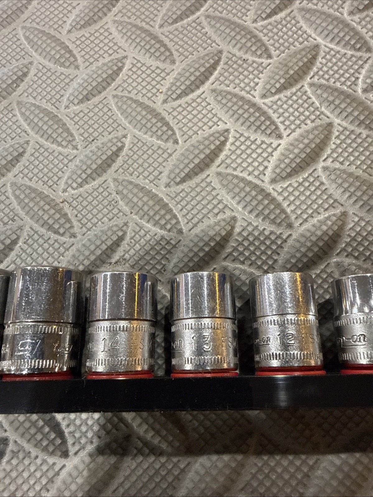 Snap On 14pc Shallow Socket Set 7mm-19mm & 21mm FSM 3/8 Dr With ABS Socket Rail