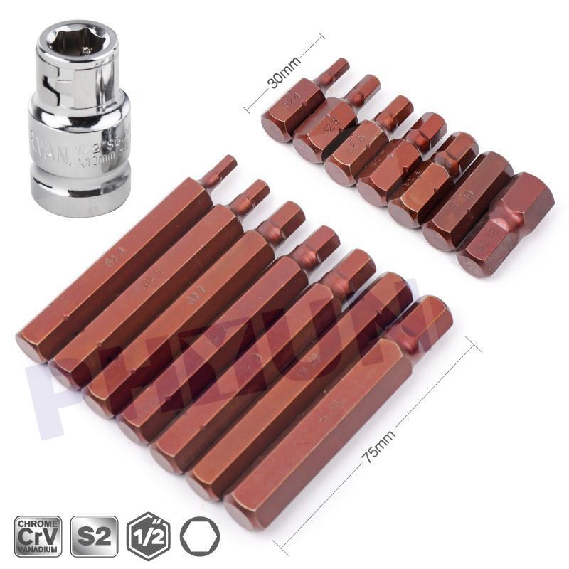 1 Set Magnetic Bits Kit (4mm,5mm,6mm,7mm,8mm,10mm,12mm) with 1/2″ Drive Socket