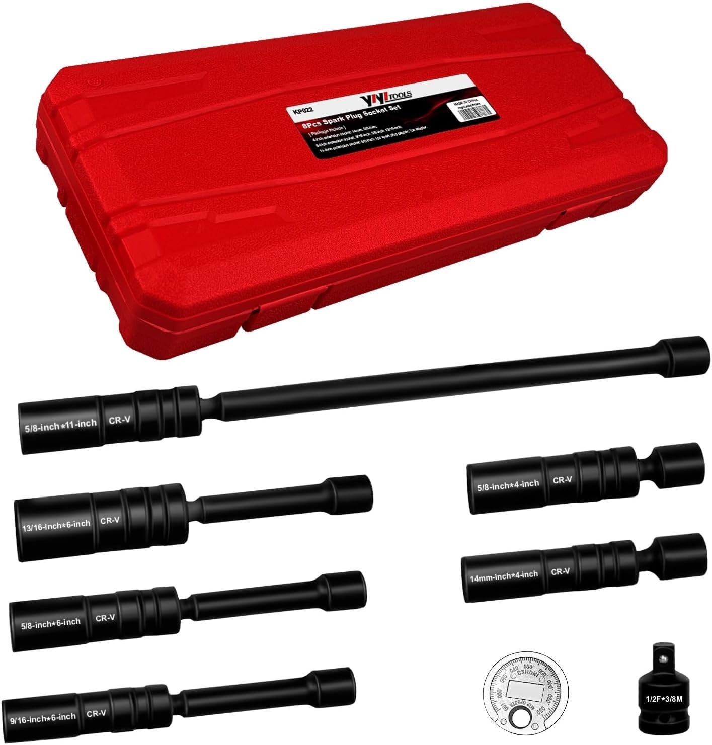 8 Pcs Spark Plug Socket Set, Magnetic Swivel Spark Plug 9/16″, 5/8″, 13/16″ inch