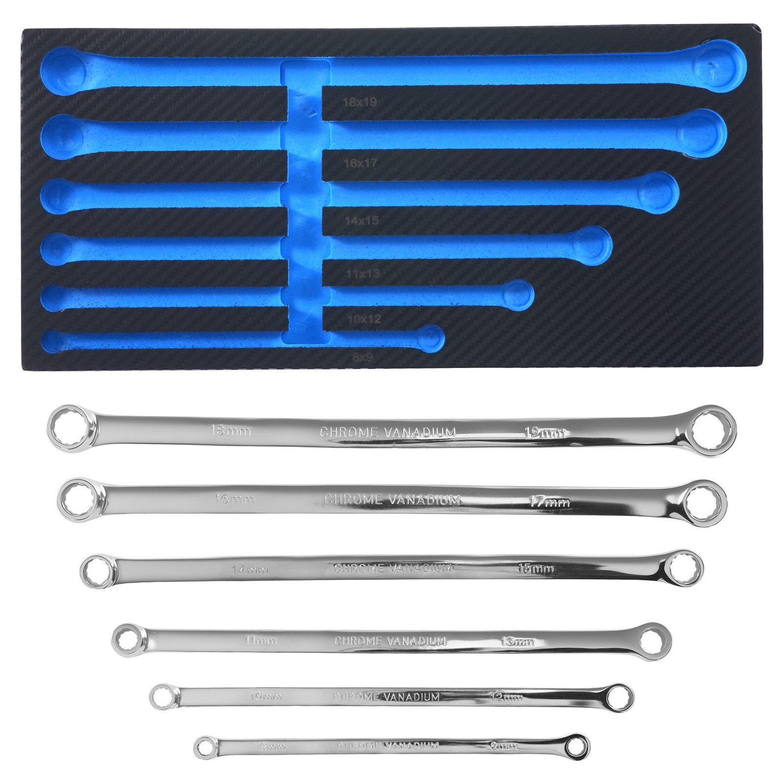 Extra Long Box End Wrench Set Heavy Duty Metric 6PC 12 Point Steel 8-19mm