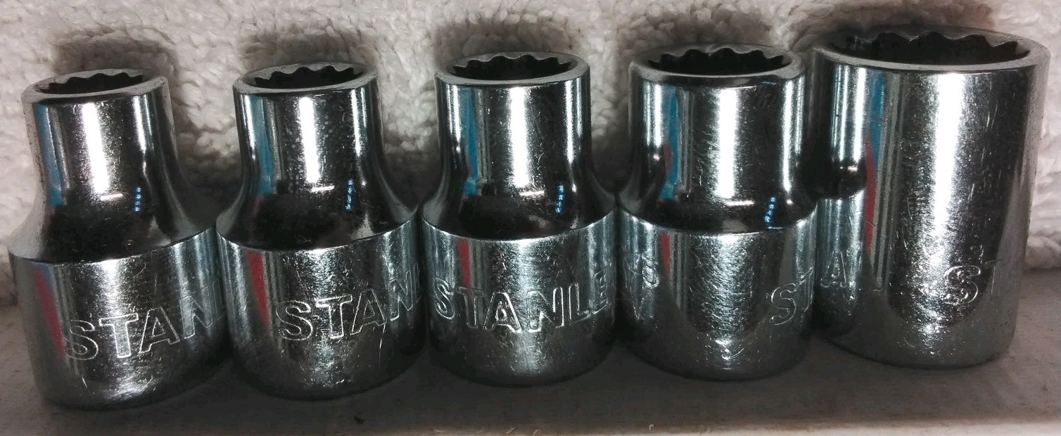5PC STANLEY 3/8″ DRIVE 12pt 7-8-9-10-13 Mm SOCKET SET