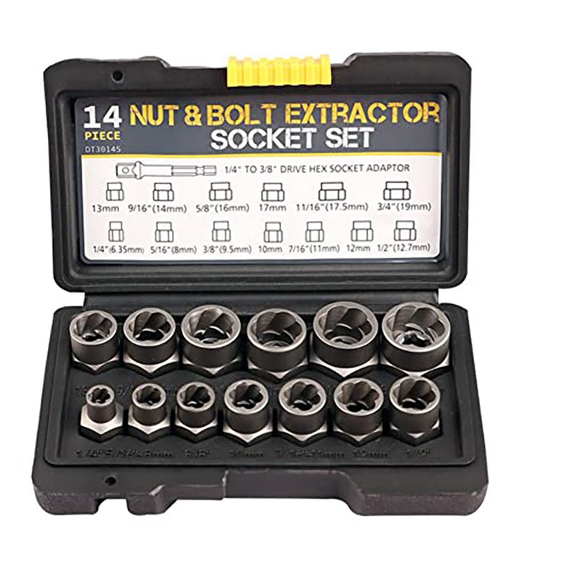 14pc Impact Bolt & Nut Remover Set 3/8″ Drive Bolt Extractor Tool Kit With Case
