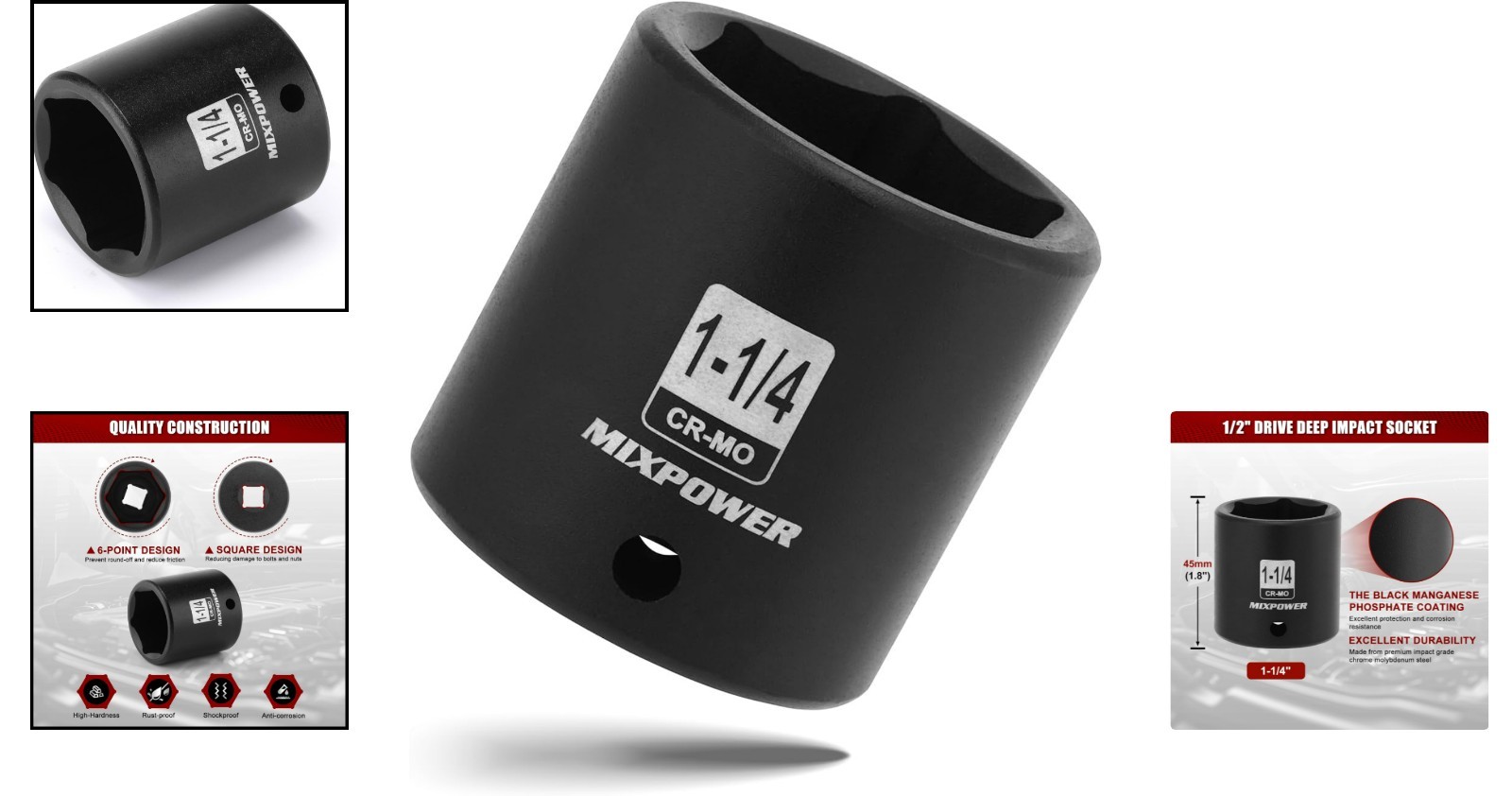 High Torque Shallow Impact Socket 1-1/4″ for 1/2″ Drive Tools— Included
