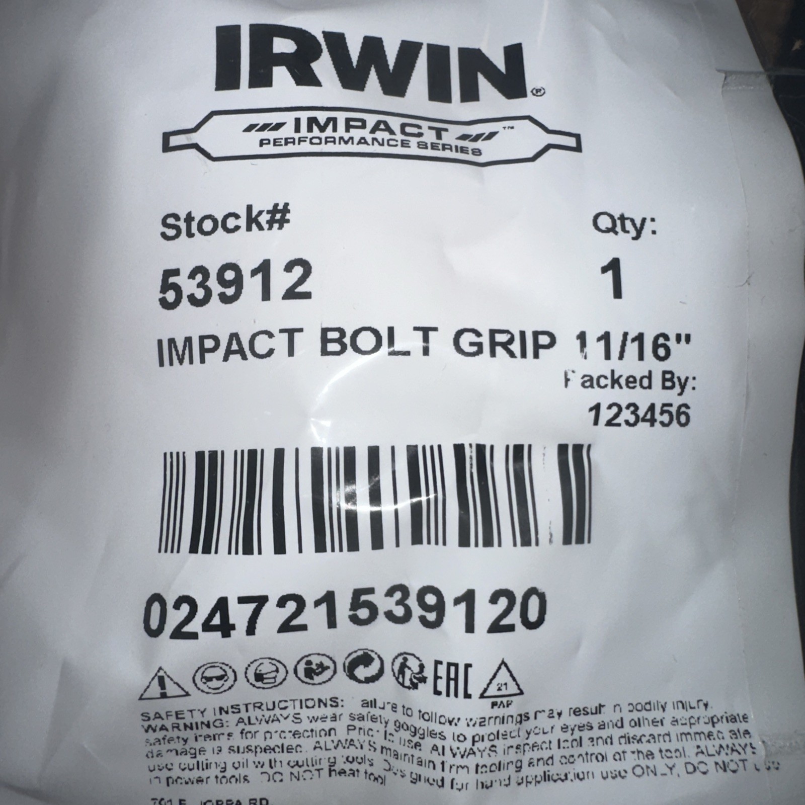 ONE Irwin Tool 53912 Impact Bolt Grip 11/16” Inch 3/8” Drive